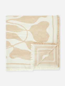 Überwurf Mit Abstraktem Blätter-Print Und Fransen