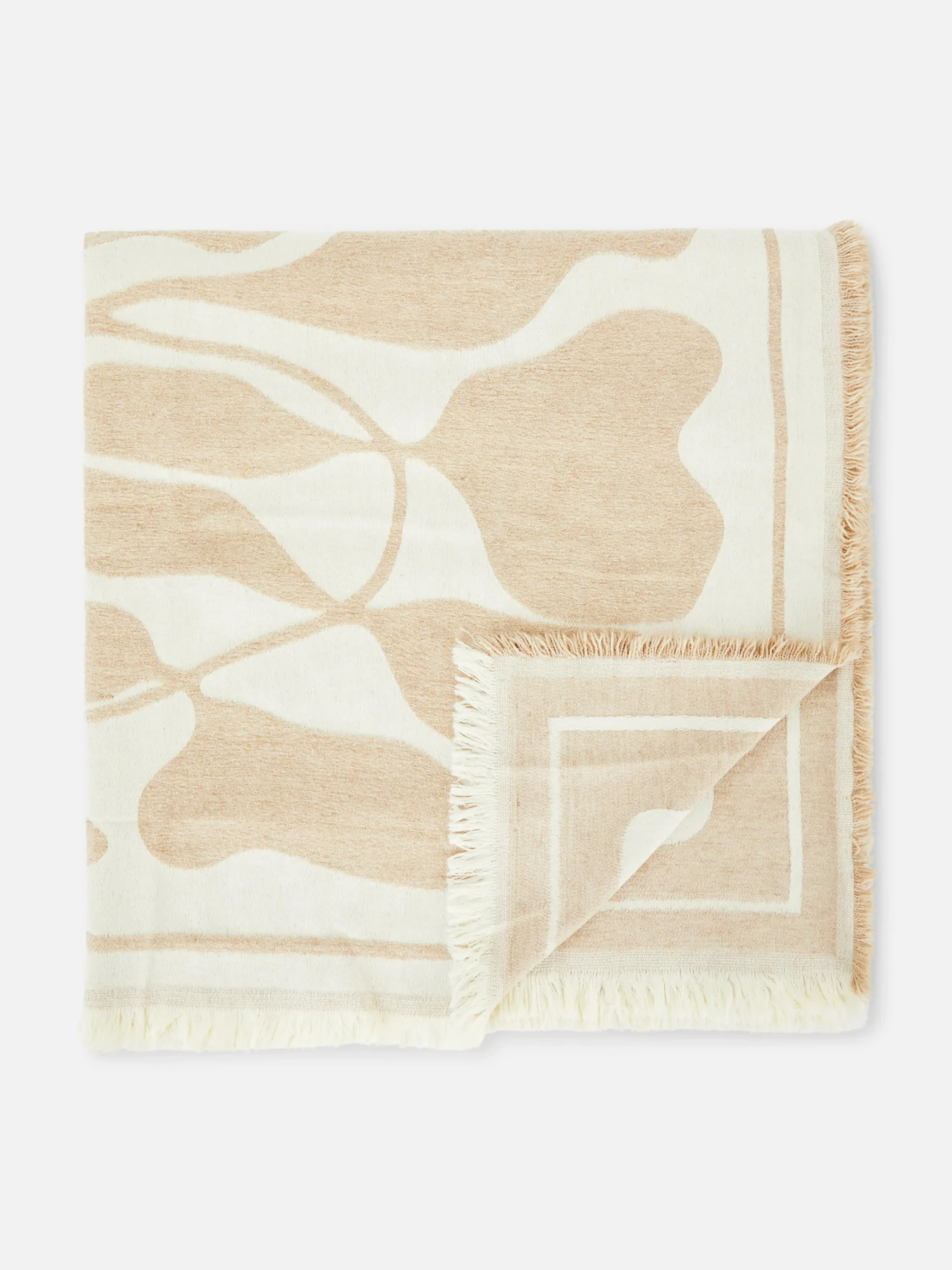 Überwurf Mit Abstraktem Blätter-Print Und Fransen