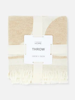 Überwurf Mit Abstraktem Blätter-Print Und Fransen