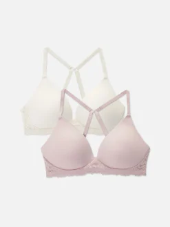 Bügellose Lounge-BHs Mit Spitzenbesatz, 2er-Pack