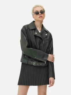 Bikerjacke Aus Kunstleder Im Used-Look