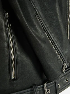 Bikerjacke Aus Kunstleder Im Used-Look