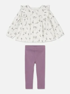 Bluse Und Gerippte Leggings Mit Blumenmuster Im Set