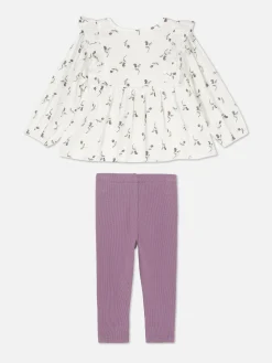 Bluse Und Gerippte Leggings Mit Blumenmuster Im Set