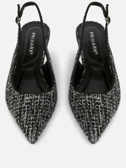 Bouclé-Slingback-Pumps Mit Kitten-Heels