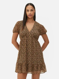 Chiffon-Minikleid Mit Puffärmeln