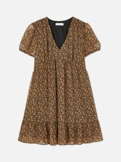 Chiffon-Minikleid Mit Puffärmeln