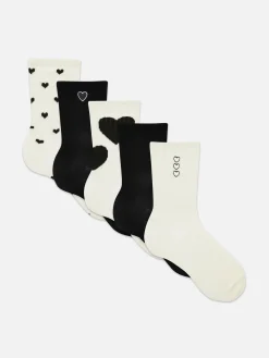 Crew-Socken Mit Herzmuster, 5er-Pack