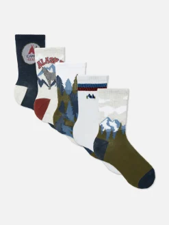 Crewsocken Mit Landschafts-Grafik, 5er-Pack