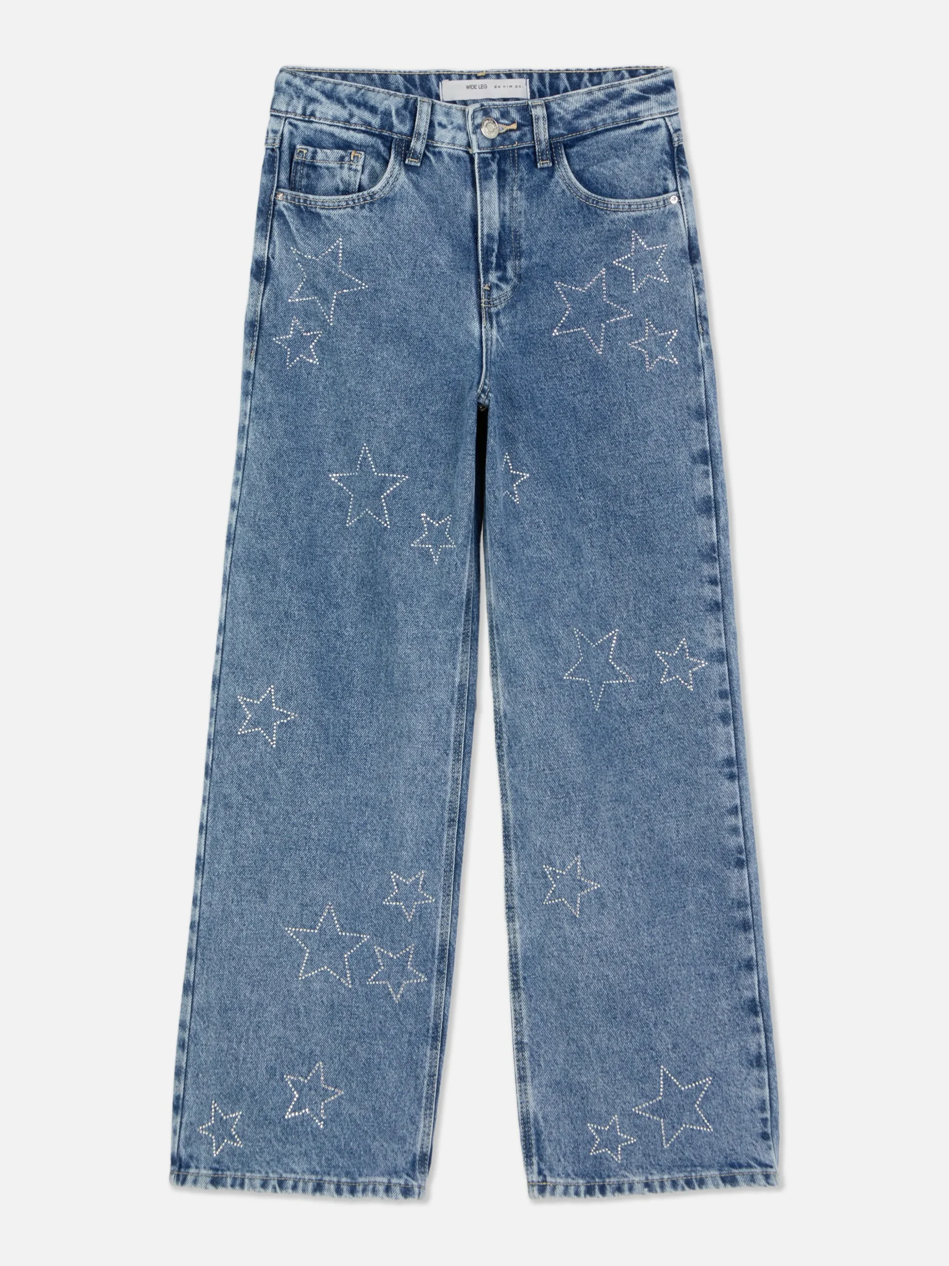 Denim-Jeans Mit Weitem Bein Und Strasssteinen In Sternform