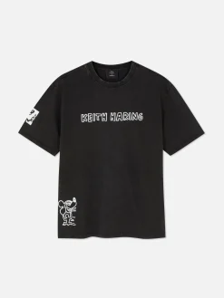 „Disney Micky Maus X Keith Haring“ T-Shirt Mit Acid-Waschung