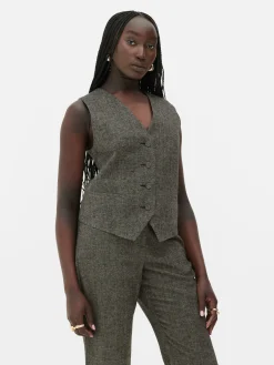 Einreihige „Rita Ora“ Weste Mit Fischgrätmuster