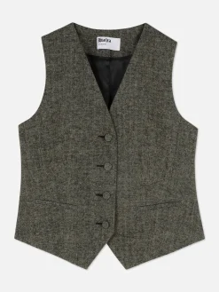 Einreihige „Rita Ora“ Weste Mit Fischgrätmuster