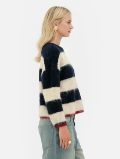 Flauschiger „Rita Ora“ Strickpullover Mit Streifen