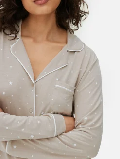 Gemusterter, Langer Boyfriend-Schlafanzug