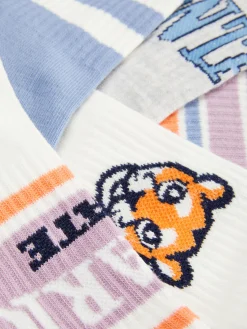 Gerippte Söckchen Mit College-Prints, 5er-Pack