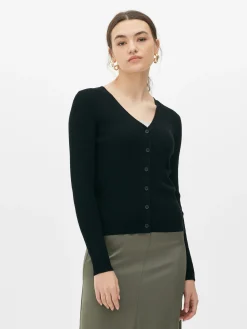 Gerippter Cardigan Mit V-Ausschnitt