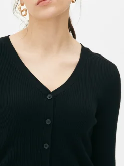 Gerippter Cardigan Mit V-Ausschnitt