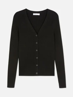 Gerippter Cardigan Mit V-Ausschnitt