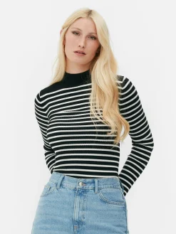 Geripptes, Hochgeschlossenes Top