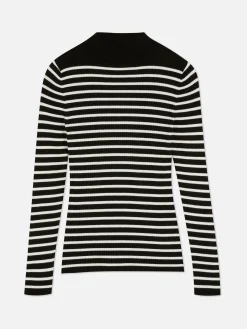 Geripptes, Hochgeschlossenes Top