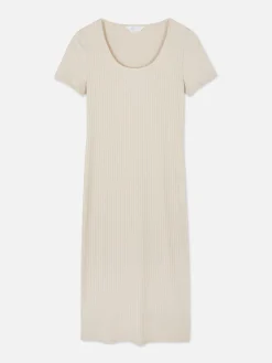 Geripptes, Kurzärmeliges Midikleid