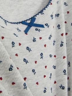 Geripptes Schlafanzugtop Mit Blümchenmuster