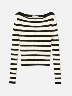 Geripptes Top Mit U-Boot-Ausschnitt