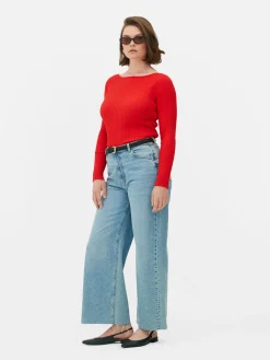 Geripptes Top Mit U-Boot-Ausschnitt