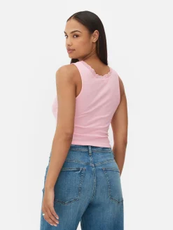 Geripptes Trägertop Mit Spitzenbesatz