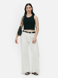 Geripptes Trägertop Mit Spitzenbesatz