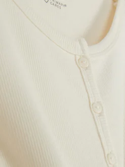 Geripptes T-Shirt Mit Knopfleiste