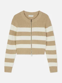 Gestreifter Cardigan Mit Reißverschluss