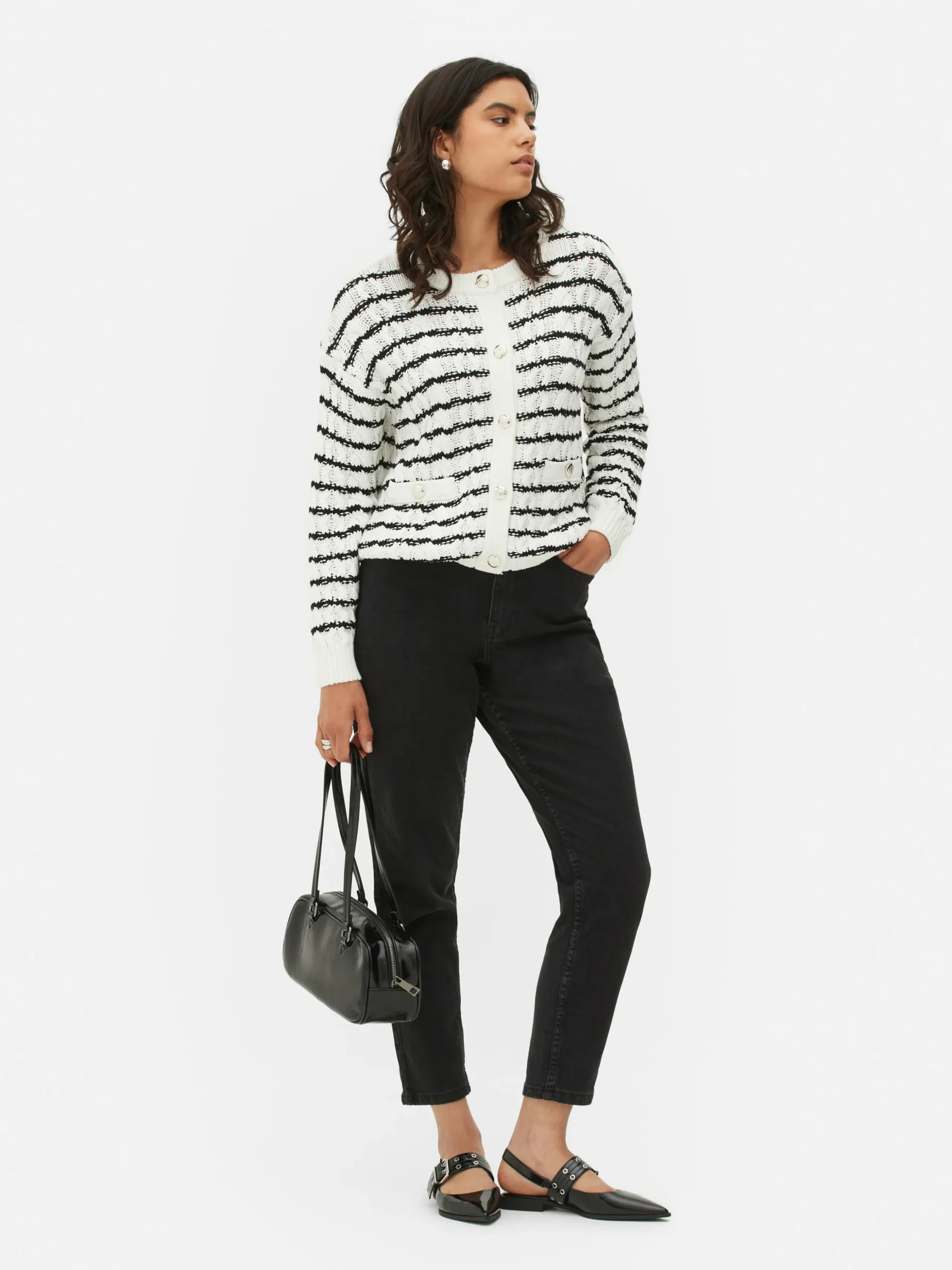 Gestreifter Cardigan Mit Zopfmuster