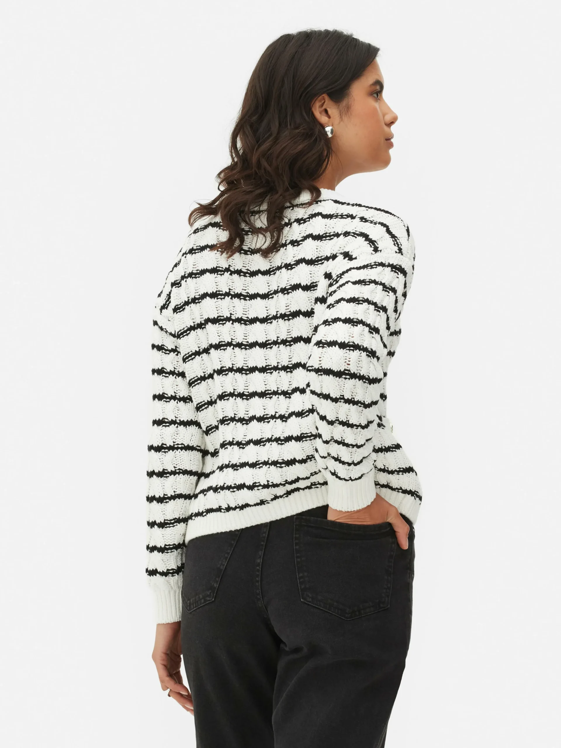 Gestreifter Cardigan Mit Zopfmuster