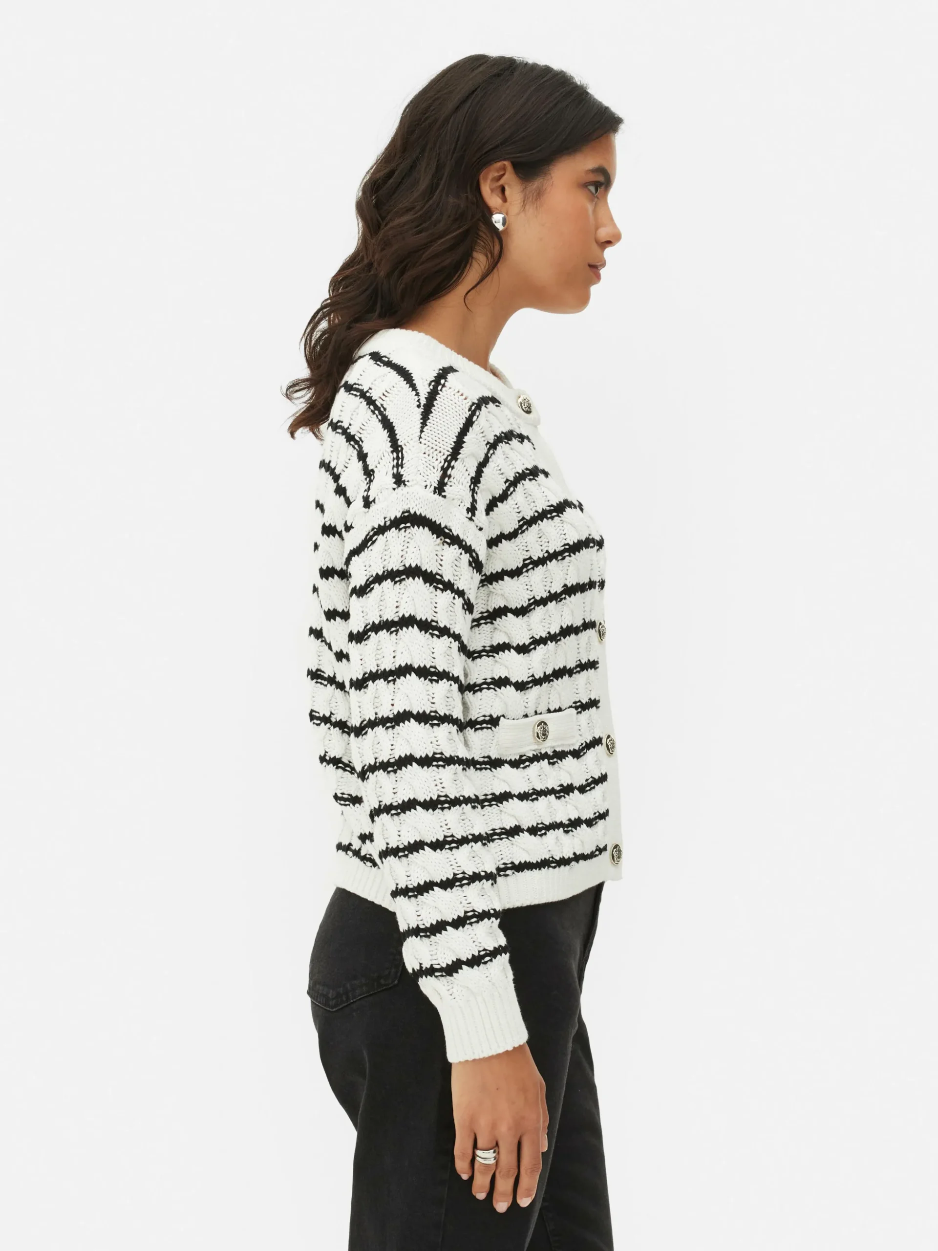 Gestreifter Cardigan Mit Zopfmuster