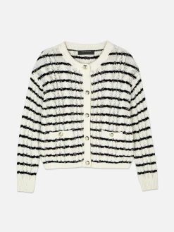 Gestreifter Cardigan Mit Zopfmuster