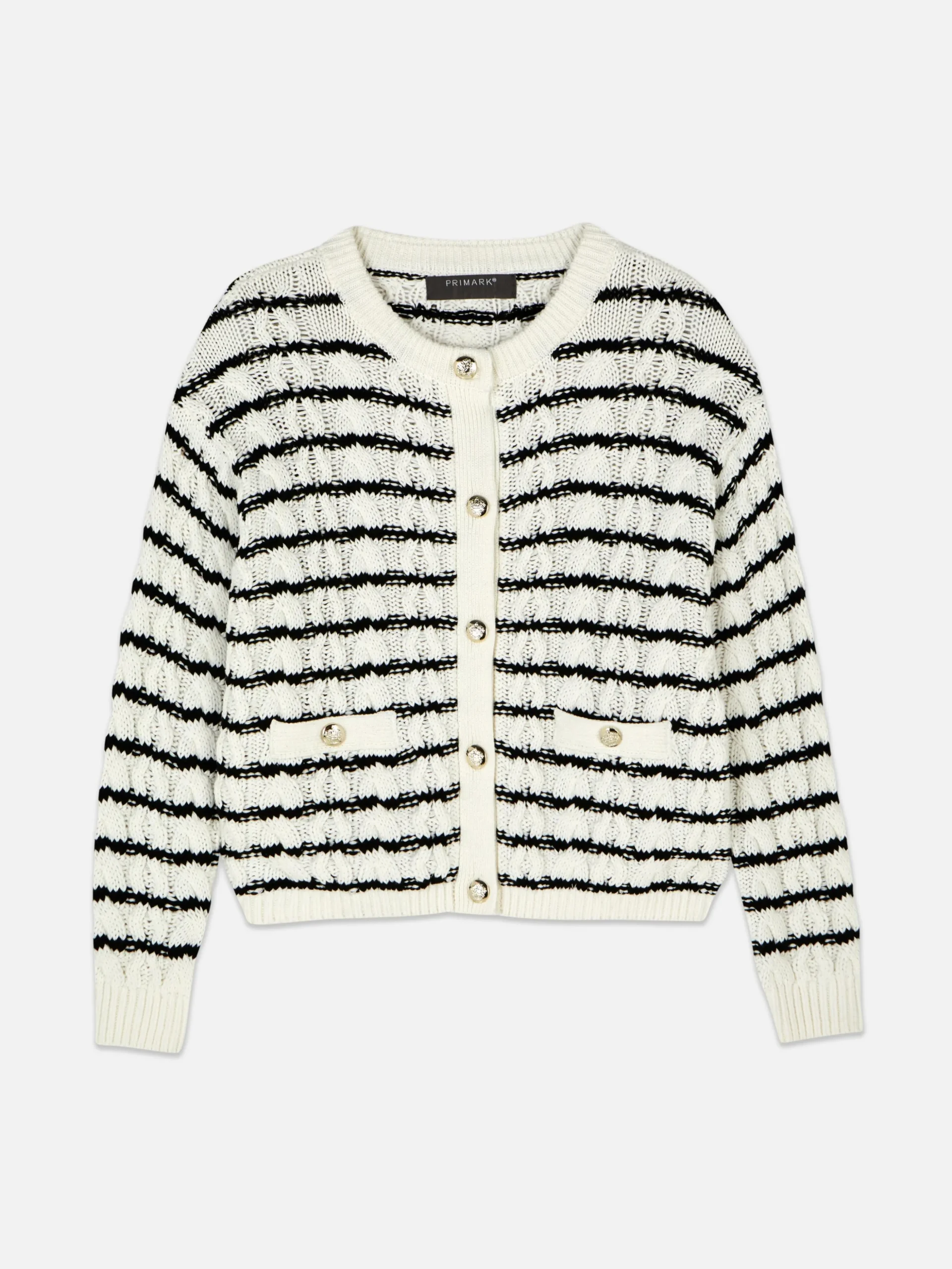 Gestreifter Cardigan Mit Zopfmuster