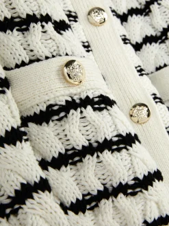 Gestreifter Cardigan Mit Zopfmuster