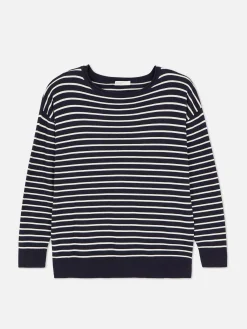 Gestreifter Feinstrickpullover Mit U-Boot-Ausschnitt