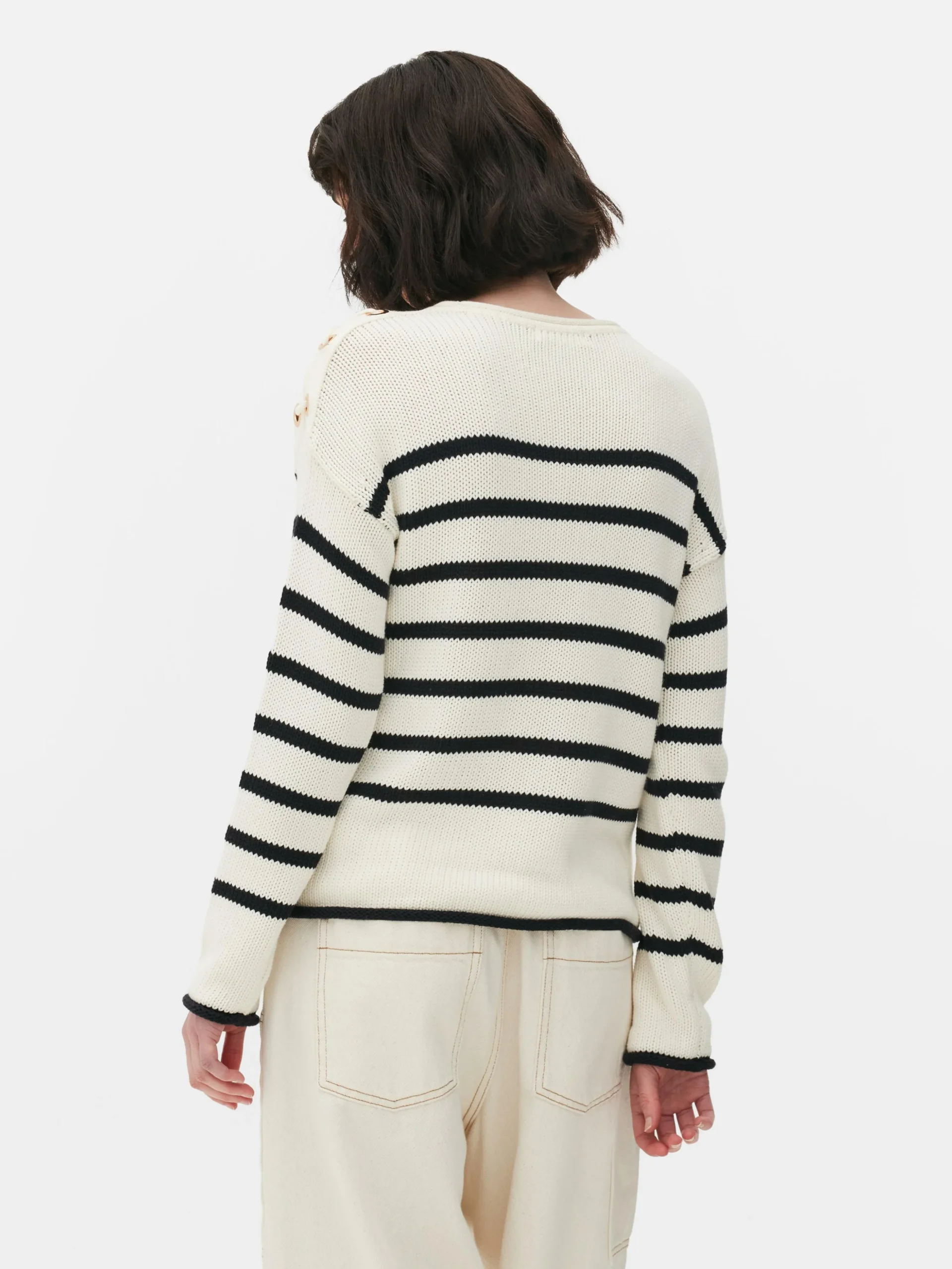 Gestreifter Pullover Mit Schnürung Im Schulterbereich