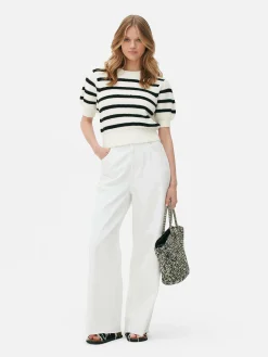 Gestreifter Pullover Mit Puffärmeln