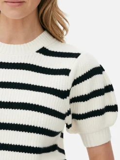 Gestreifter Pullover Mit Puffärmeln