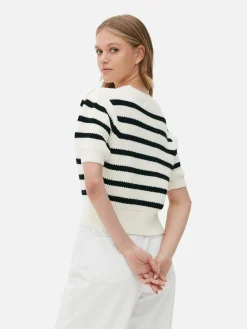 Gestreifter Pullover Mit Puffärmeln