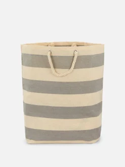 Gestreifter Wäschekorb Aus Leinen