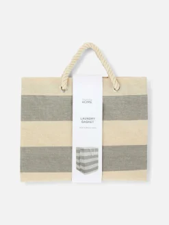 Gestreifter Wäschekorb Aus Leinen