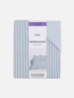 Gestreiftes Bettwäscheset Aus Seersucker, Super-Kingsize