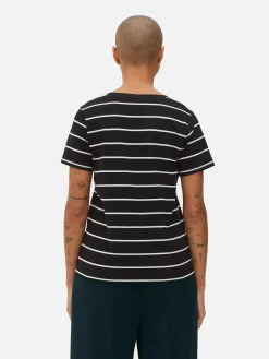 Gestreiftes T-Shirt Mit V-Ausschnitt