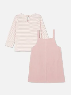 Gestreiftes T-Shirt Und Cord-Trägerkleid Im Set