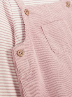 Gestreiftes T-Shirt Und Cord-Trägerkleid Im Set